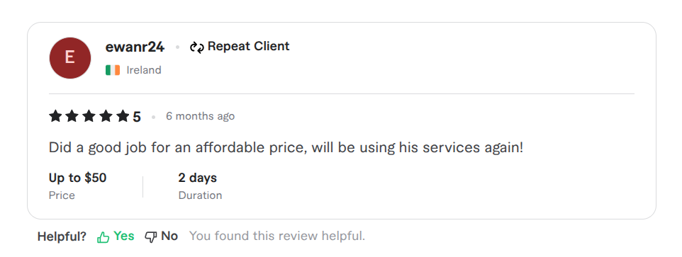 Fiverr review screenshot from ewanr24 about bounding box and keypoint work